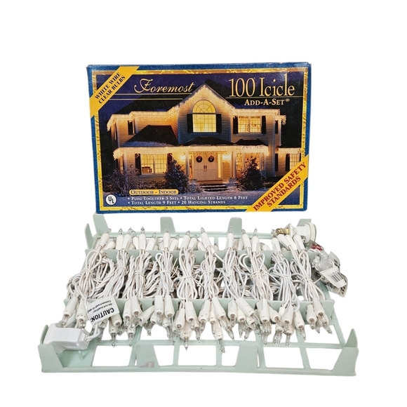 NIB Foremost 100 Icicle Add-a-Set White‎ Lights White Wire Christmas Lights - Picture 1 of 8